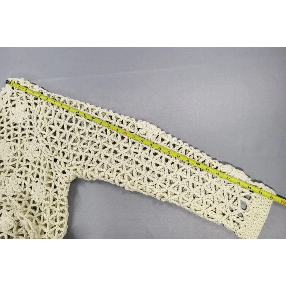 Hippie Laundry Cream Crochet Flower Open Knit Sweater Size 2XL , Boho Bohemian